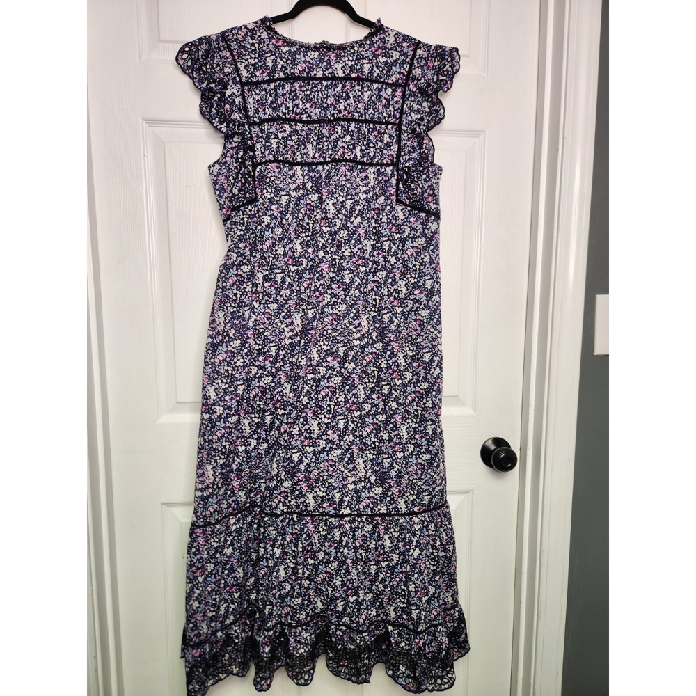 Rails SofieWomens XL Navy Micro Floral Print Frill Sleeve Maxi Dress Cottagecore